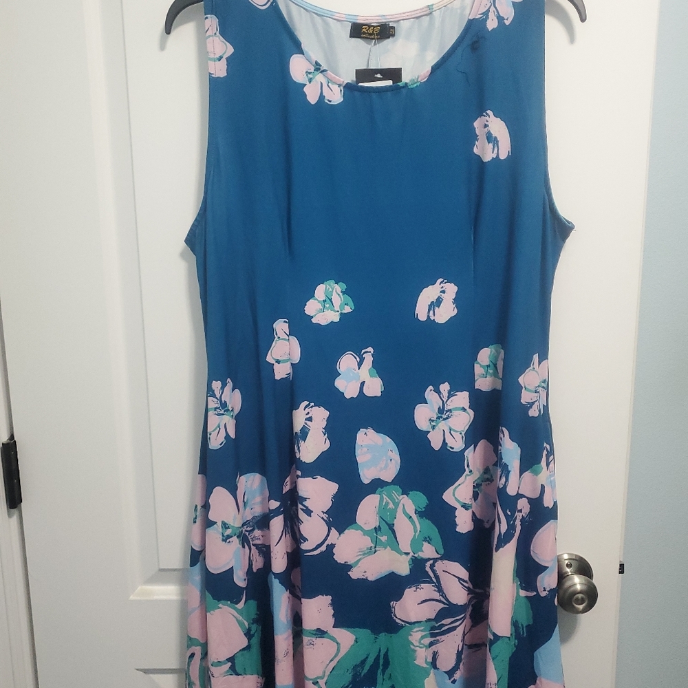 R&B Collection blue floral dress with pockets plus size 3X
